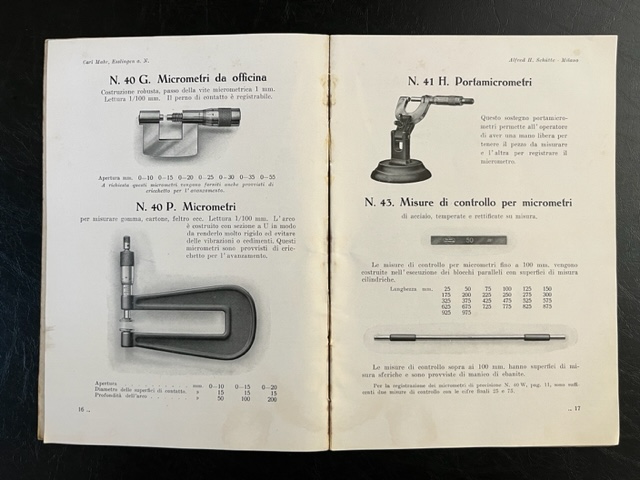 Utensili e strumenti di misura e controllo Carl Mahr di Esslingen, Germania (Catalogo)